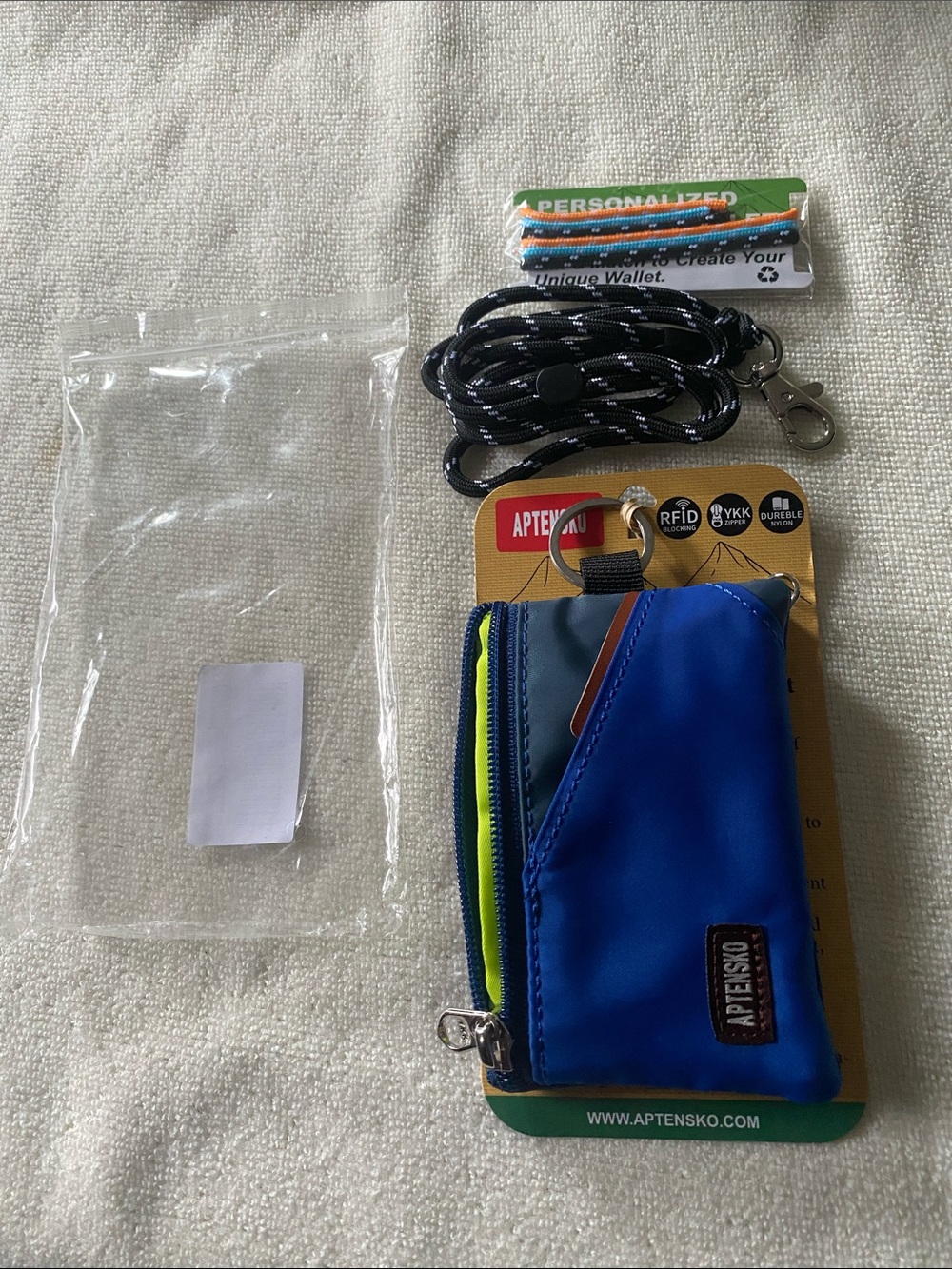 Aptensko Blue RFID Blocking Zipper Wallet with Lanyard